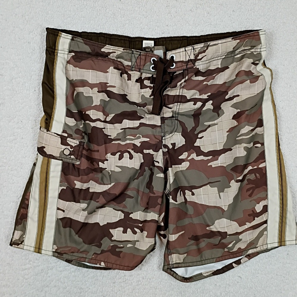 OP Board Shorts Mens XL Brown Camo Striped Cargo Swim Trunks